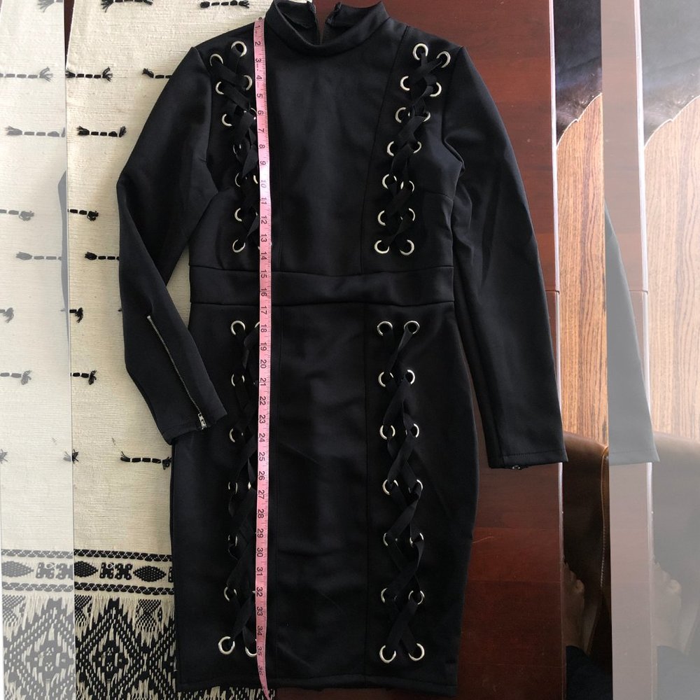 "Reunion" Black Lace Up Bodycon dress - Picture 4 of 4